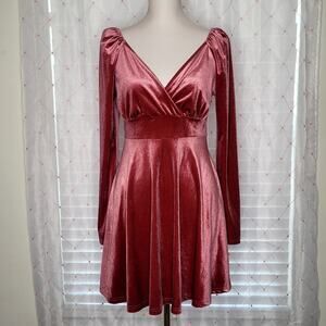 Small Dusty Rose Shimmer Castle Royal Velvet Ren Faire Empire Waist Skater Dress